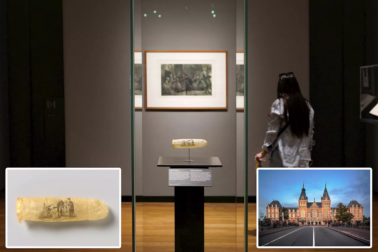 A 200-year-old condom decorated with erotic art goes on display in famous Dutch museum