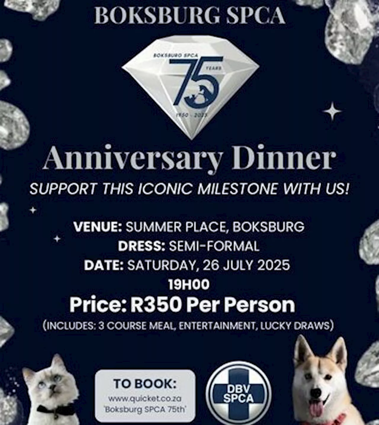Calling all Boksburg businesses: Support the Boksburg SPCA’s 75th anniversary dinner.