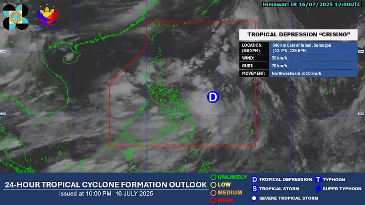 Signal No. 1 up in 4 areas as TD Crising slightly intensifies