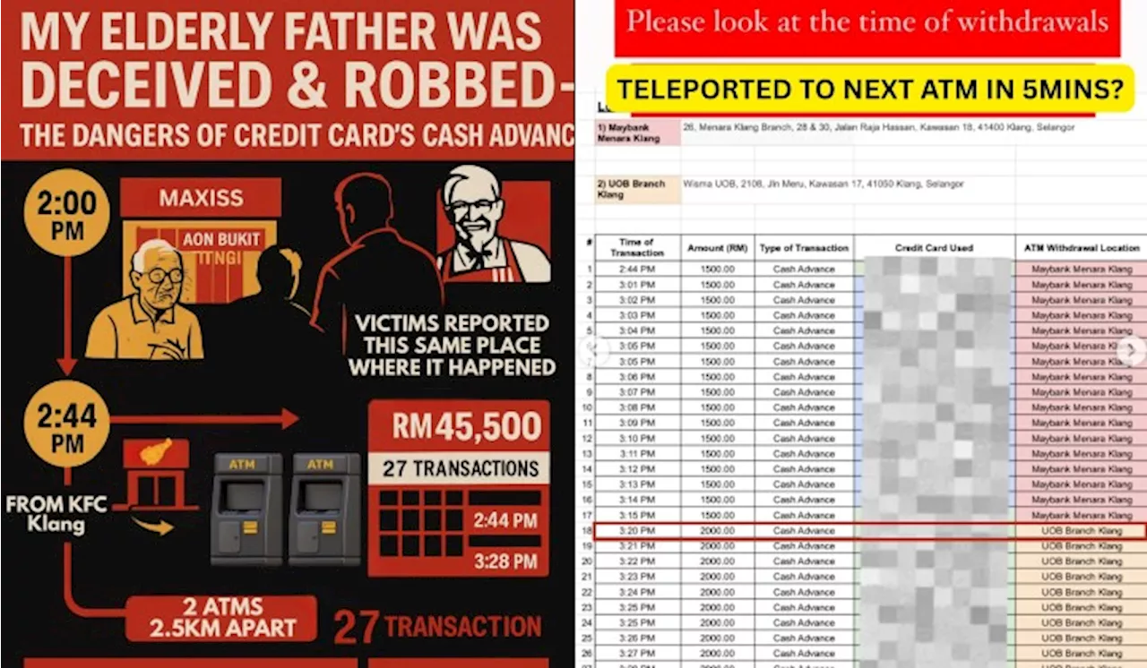 Elderly Stroke Survivor Loses RM45,500 In 44 Minutes Through Credit Card Scam