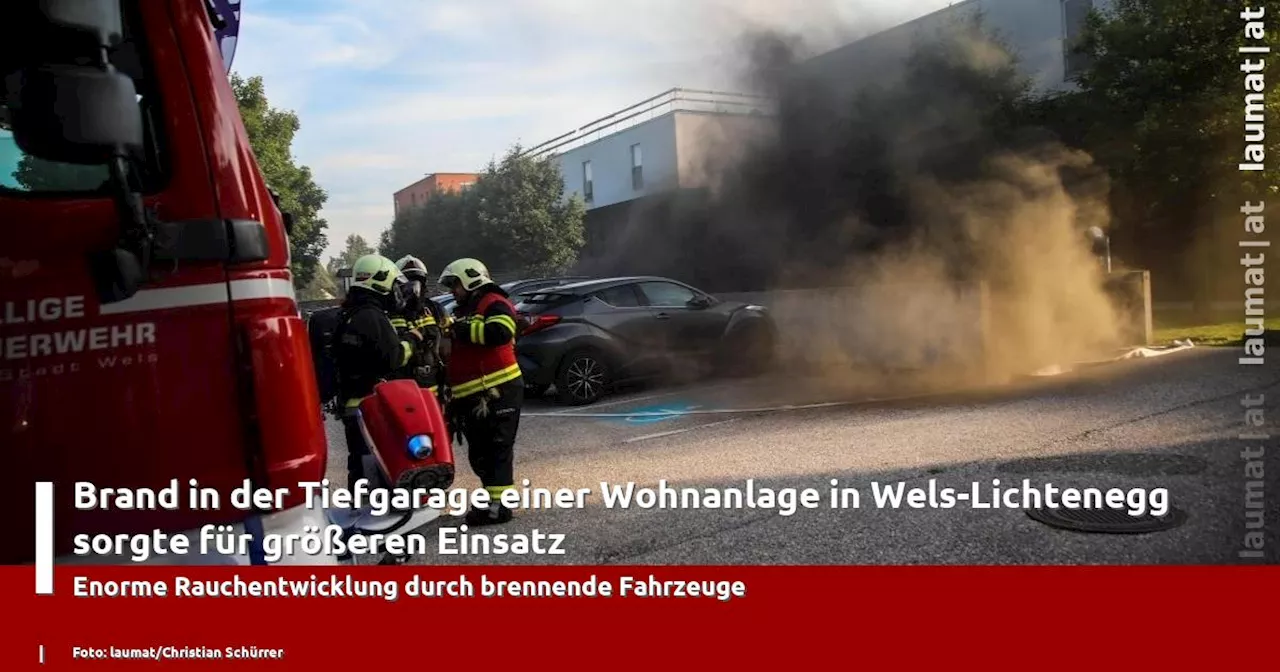 Brand in der Tiefgarage einer Wohnanlage in Wels-Lichtenegg sorgte für größeren Einsatz