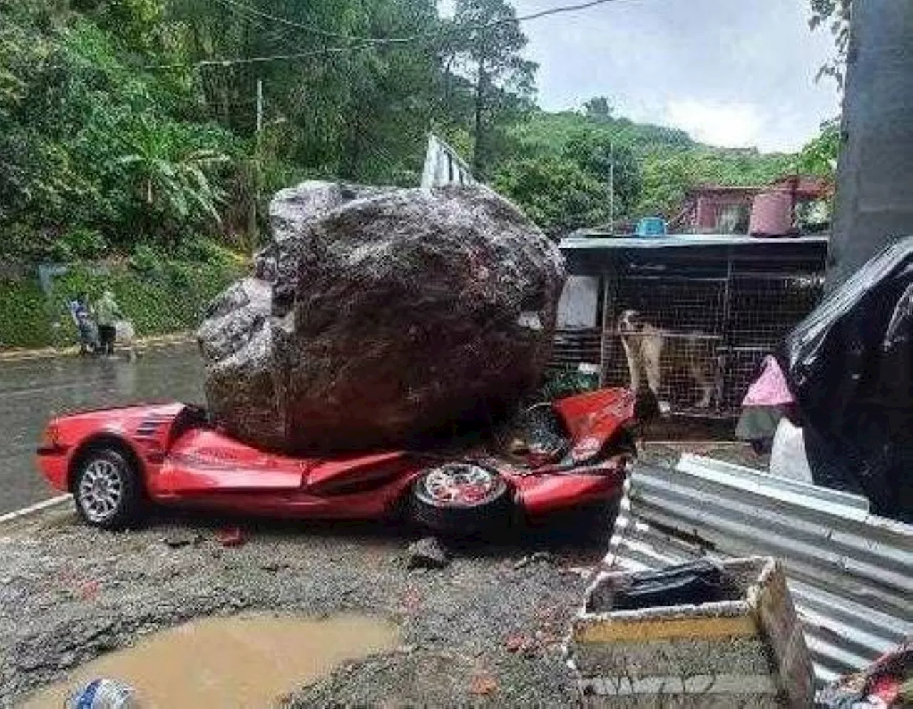Boulder rolls down from mountain, crushes house, car, dog