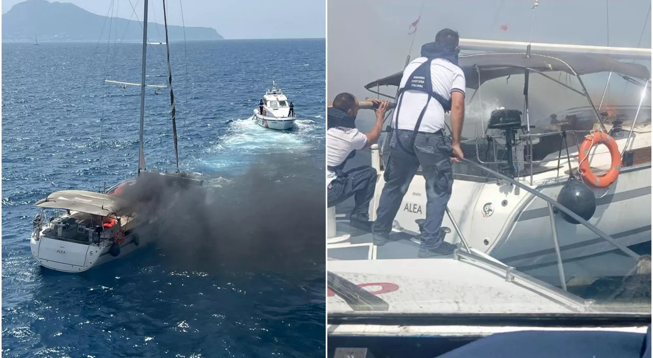 Incendio su una barca a vela, Guardia costiera salva 8 persone al largo di Punta Campanella
