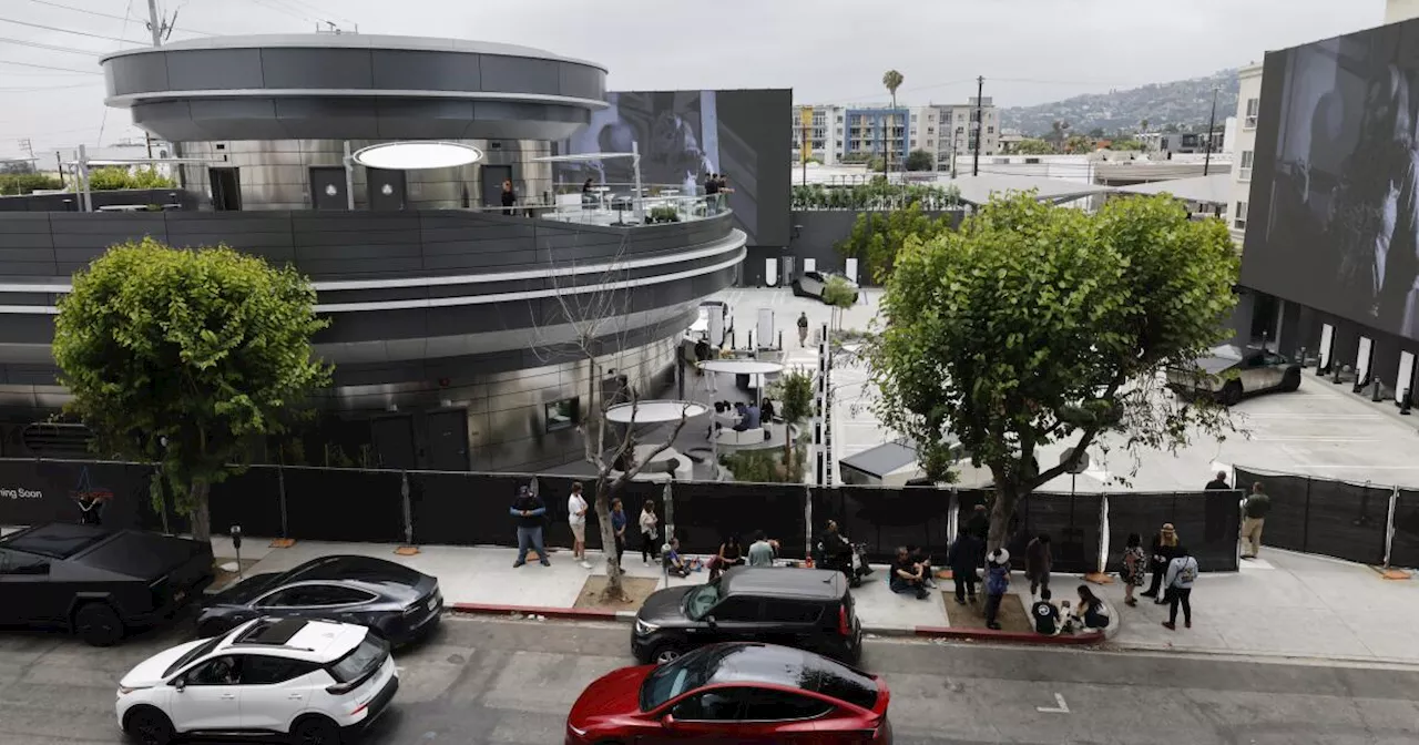 Tesla fans line up to get into the long-awaited Tesla Diner in Hollywood