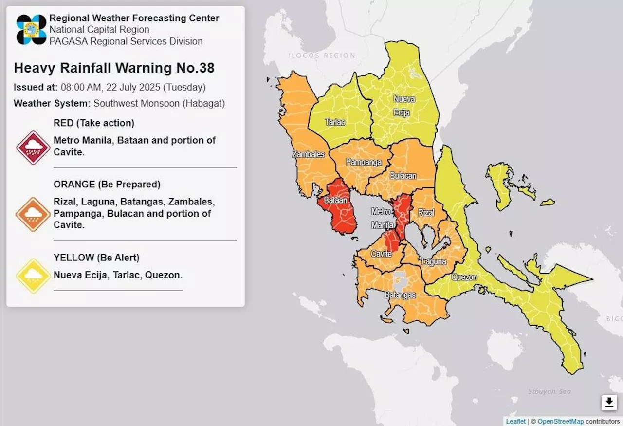 Red rainfall warning up over Metro Manila, Bataan, parts of Cavite