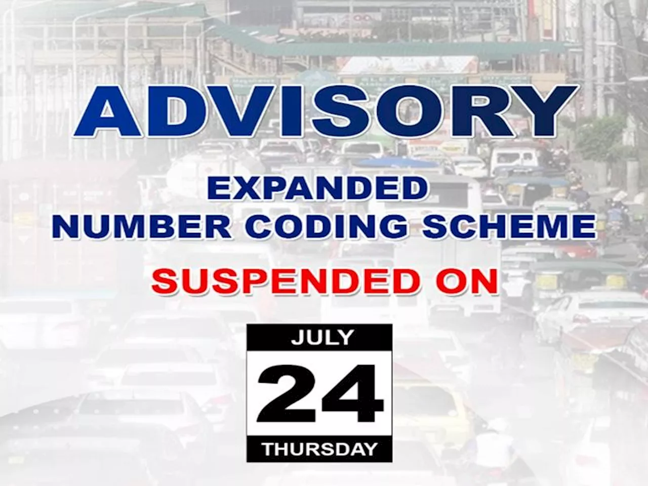 MMDA, Makati City suspend number coding scheme on Thursday, July 24, 2025