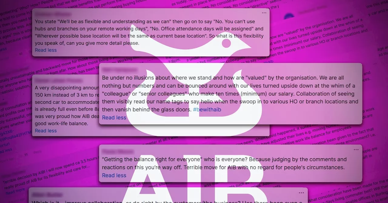 ‘I am disappointed in myself for believing we were more than just a number’: AIB staff angered by cut to hybrid working