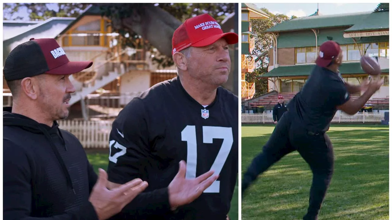 ‘Bus drivers’: Fletch’s cheeky sledge as NFL stars compete in ‘terrible’ NRL combine