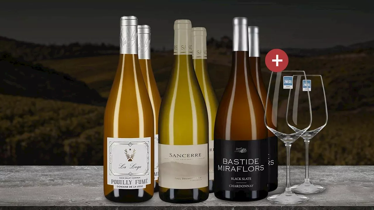 Exklusives Weißwein-Paket mit Gläser-Set 30 Prozent reduziert
