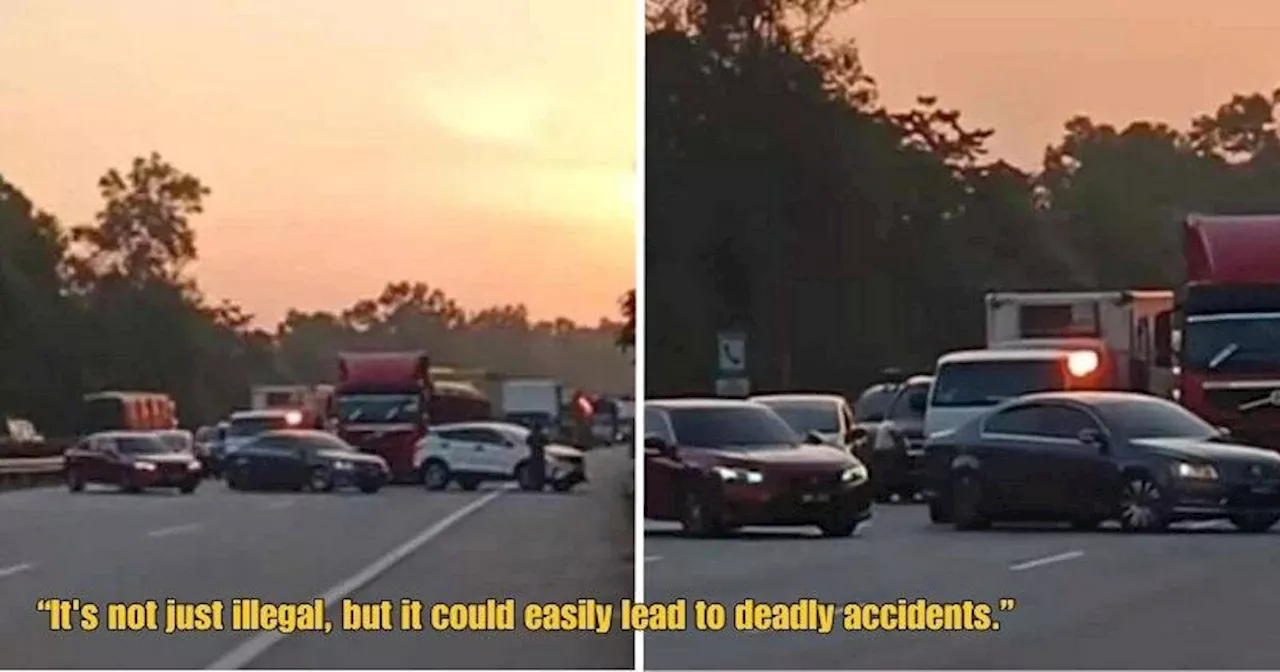 PDRM Hunting Down Owners of 3 Cars for Dangerously Blocking Entire Highway & Stopping Traffic