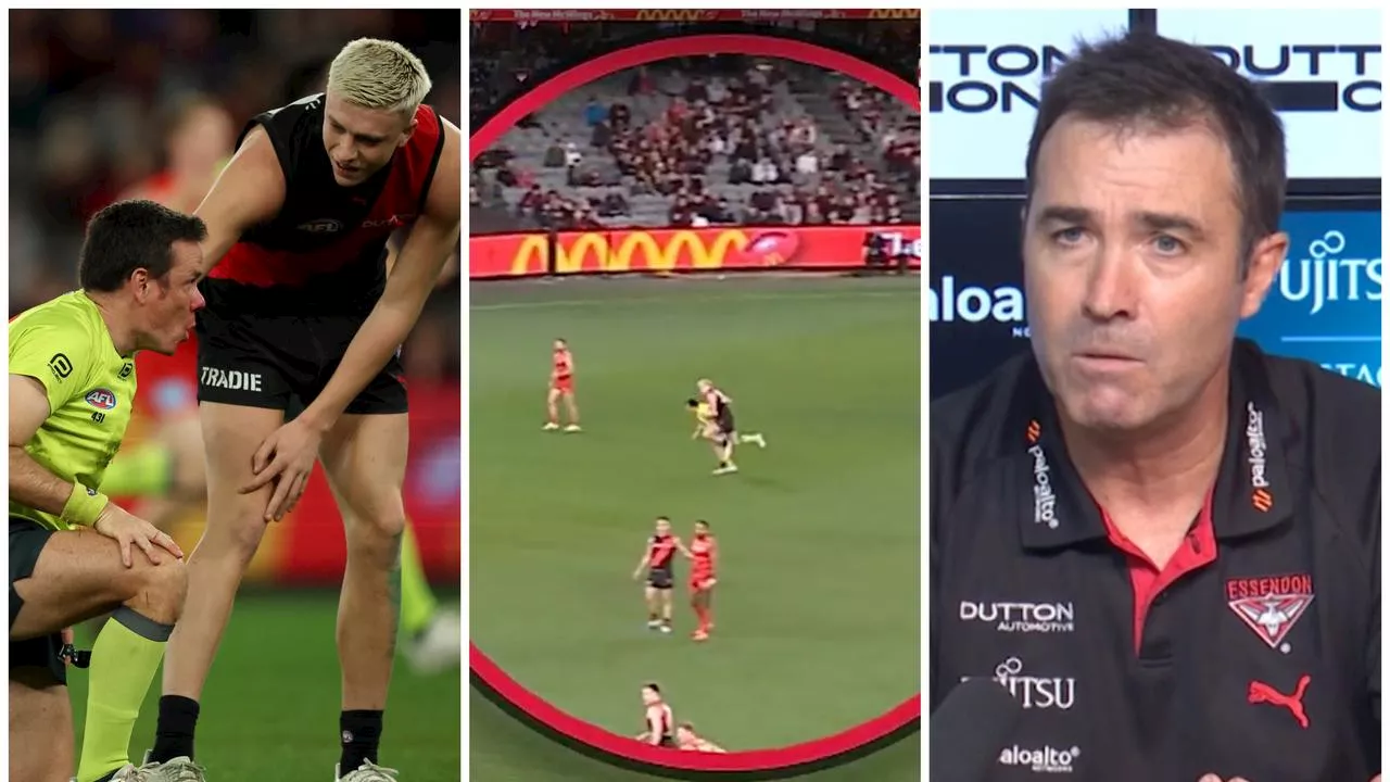 ‘They refuse to do it’: Bombers coach fumes after umpire collision as pleas ‘ignored’