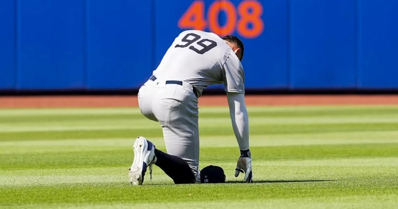 Yankees' Aaron Judge left bleeding after getting hit in face by teammate Anthony Volpe's throw