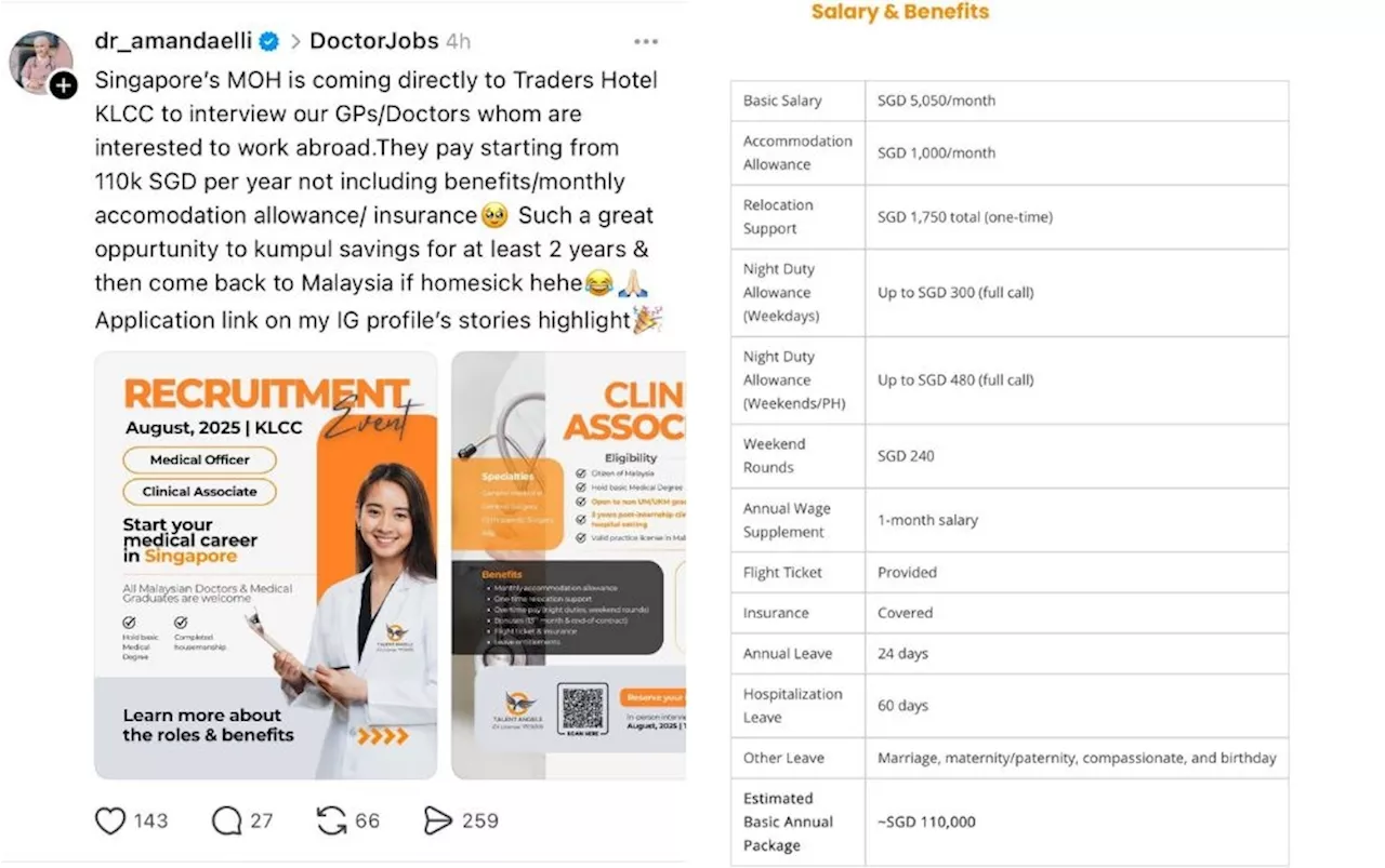 Singapore courts Malaysian doctors with RM385,000 salary offers at KLCC amid concerns over brain drain