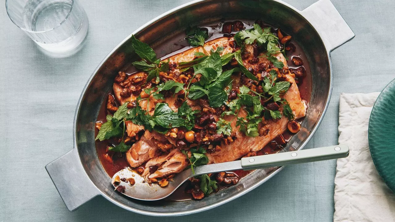 Salmon With Sizzled Nut Salsa