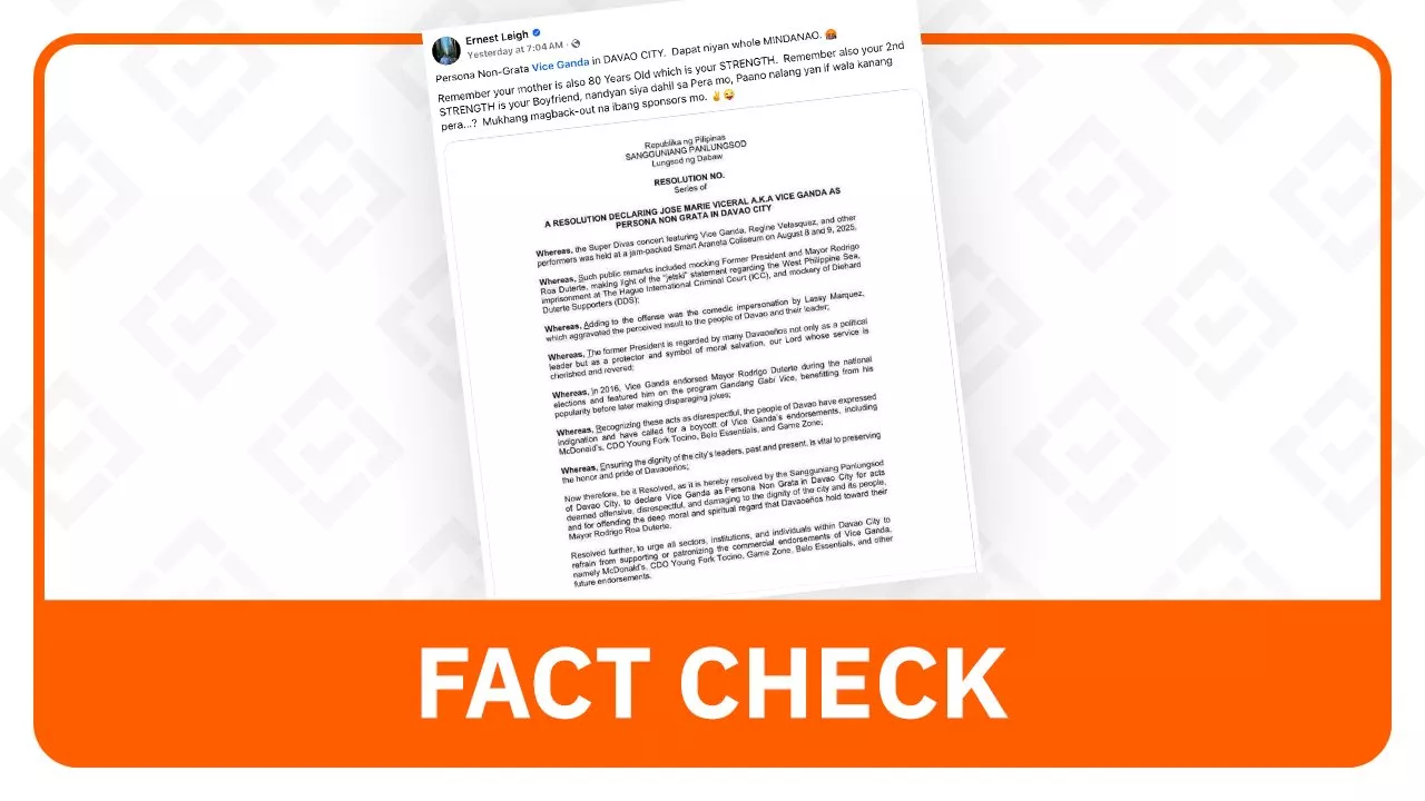 FACT CHECK: Vice Ganda not declared persona non grata in Davao City