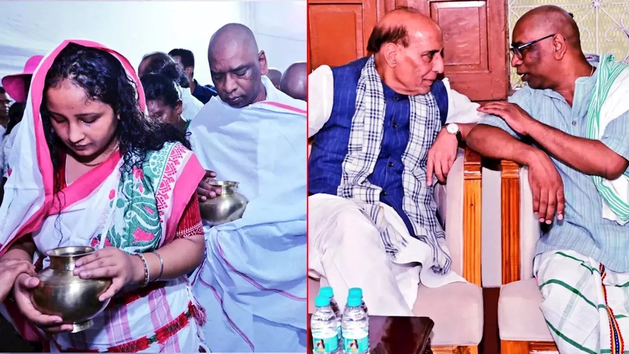 शिबू सोरेन श्राद्ध कर्म में पहुंचे राजनाथ सिंह, नेमरा जाने वाले रास्ते में लगा लंबा जाम; संस्कार भोज में उमड़ी भीड़