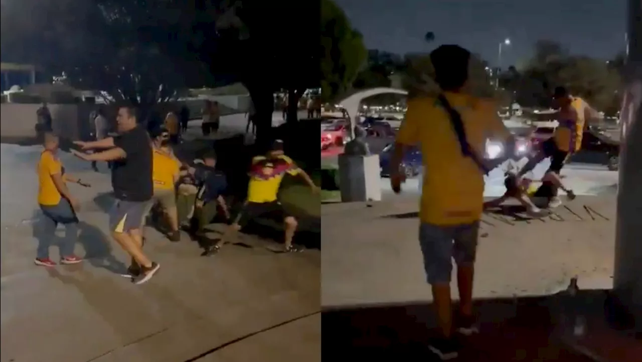 Captan a porra de Tigres golpeando a aficionados de América en las afueras del 'Volcán': VIDEO