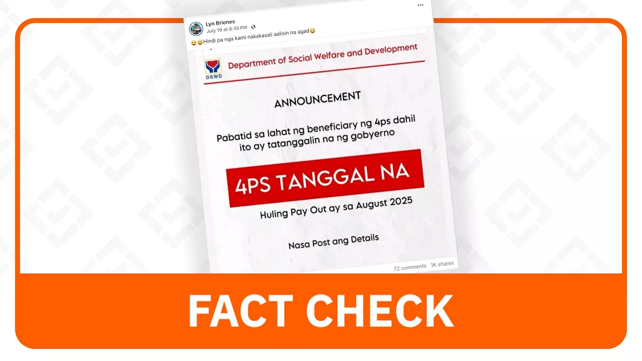 FACT CHECK: 4Ps not to be ‘removed’ after August 2025