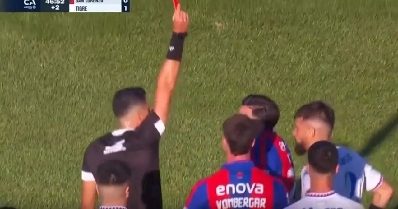 Por dos amarillas en menos de diez minutos, Cuello se fue expulsado en el primer tiempo del San Lorenzo-Tigre