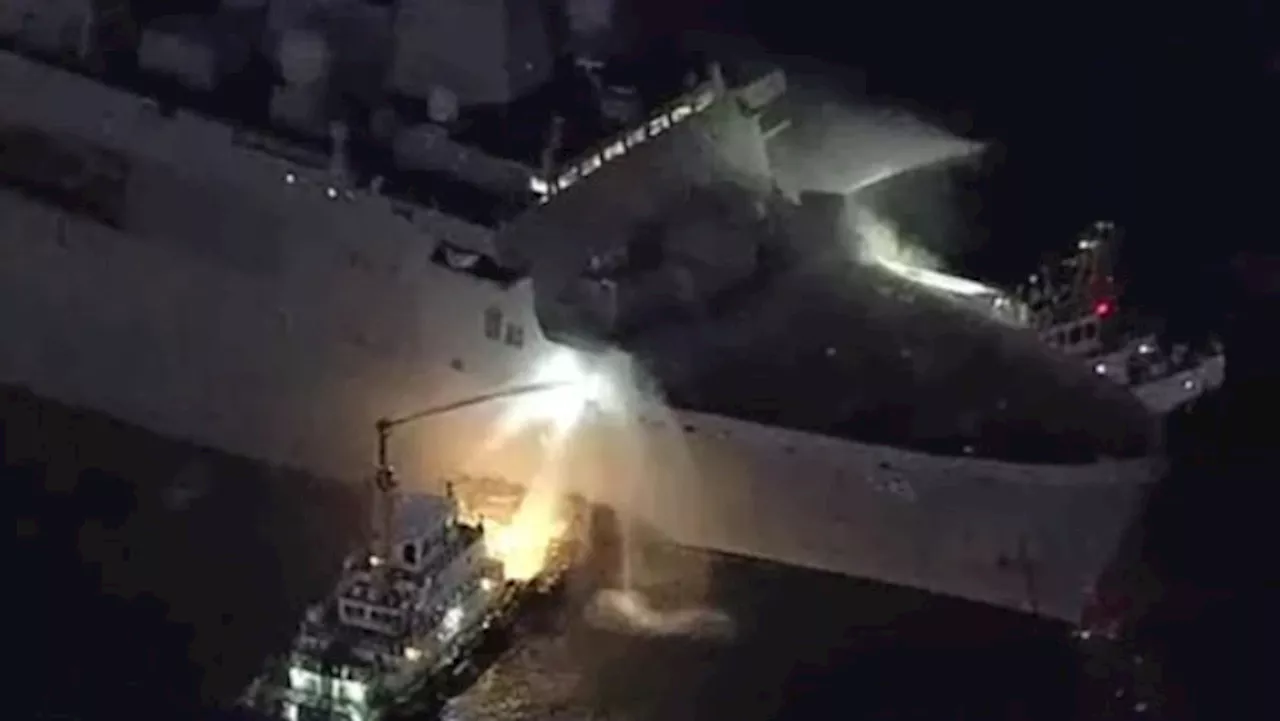 حريق على متن السفينة الأمريكية USS New Orleans قبالة سواحل أوكيناوا