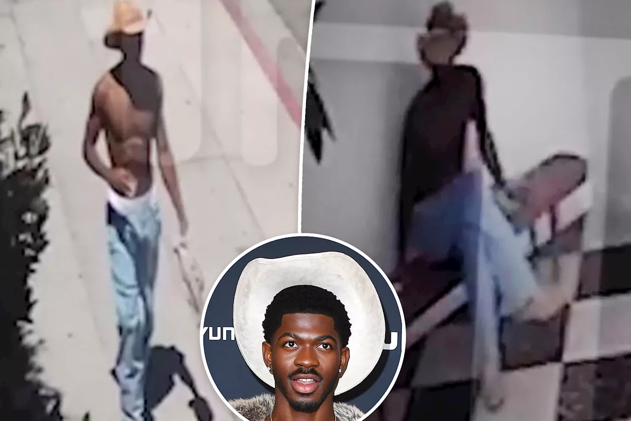 Lil Nas X ditches shirt while waltzing through LA hotel hours before nearly nude outburst led to arrest