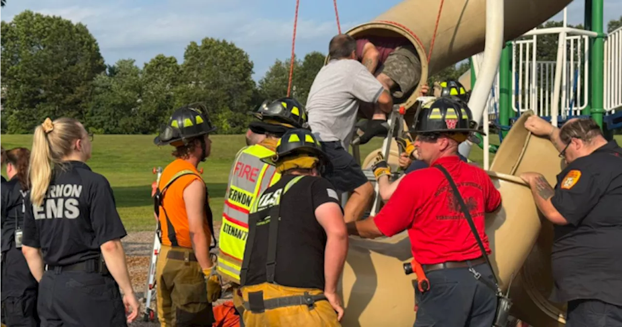 40-year-old man rescued after getting stuck in children’s slide