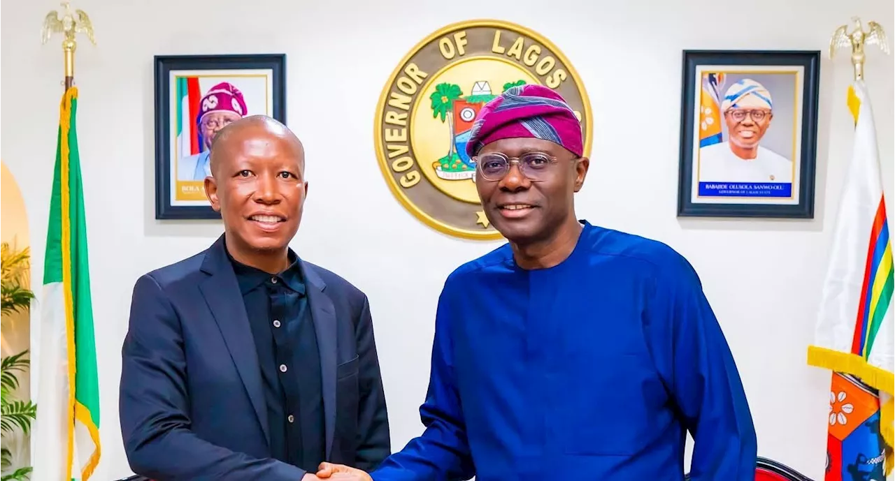 Controversial South African opposition figure, Julius Malema, visits Sanwo-Olu in Lagos