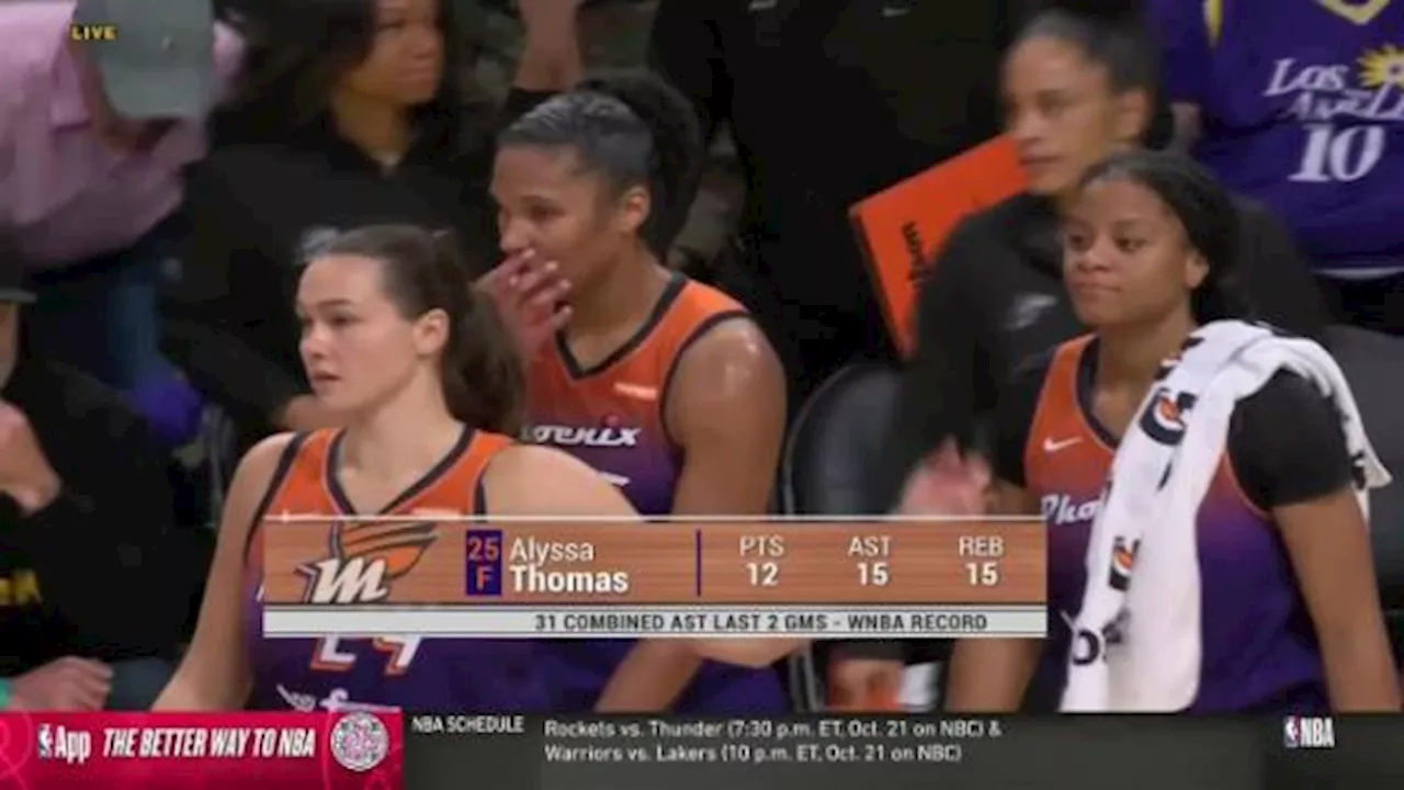 Thomas sets WNBA single-season record with 7 triple-doubles as the Mercury beat the Sparks 92-84