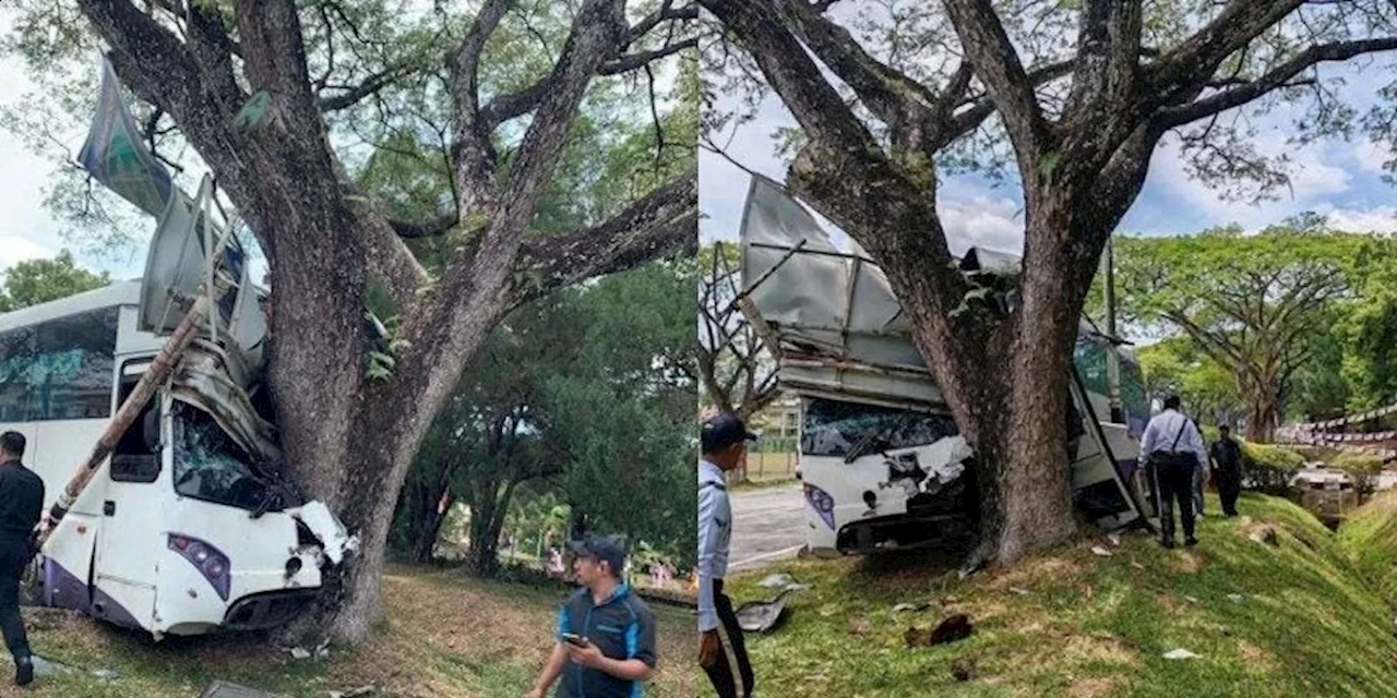 Sleep-Deprived Bus Driver Crashes Into Tree at UPM, Injures Teacher & 3 Children