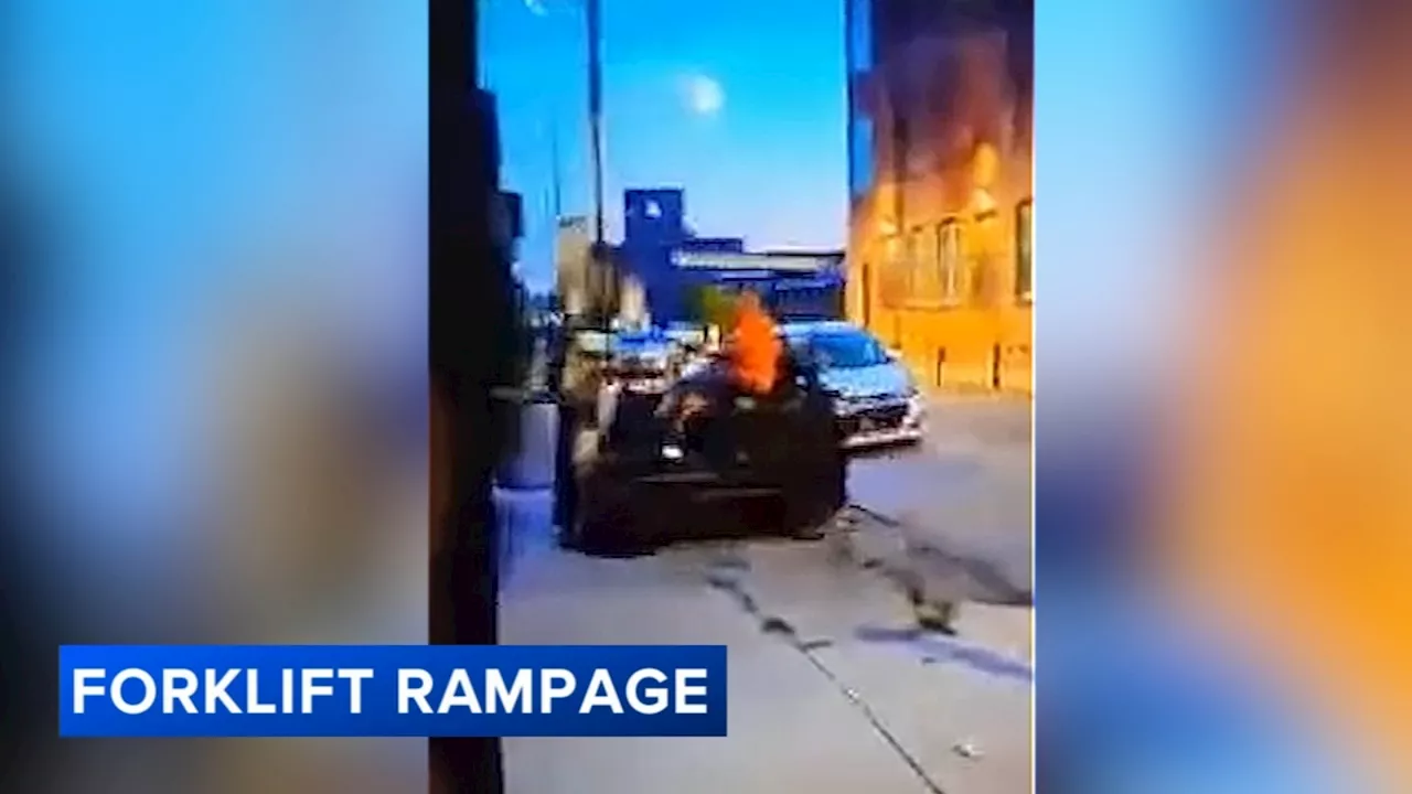 Man caught on video damaging businesses, dragging vehicles after allegedly stealing forklift