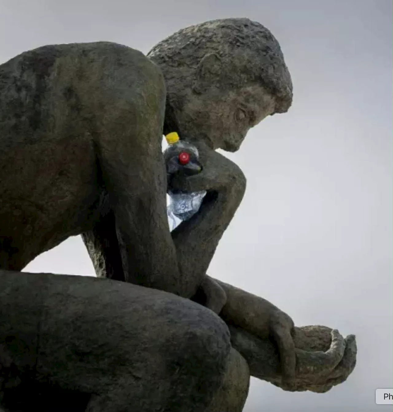 Rodin’s ‘Thinker’ replica buried in plastic to highlight UN pollution talks