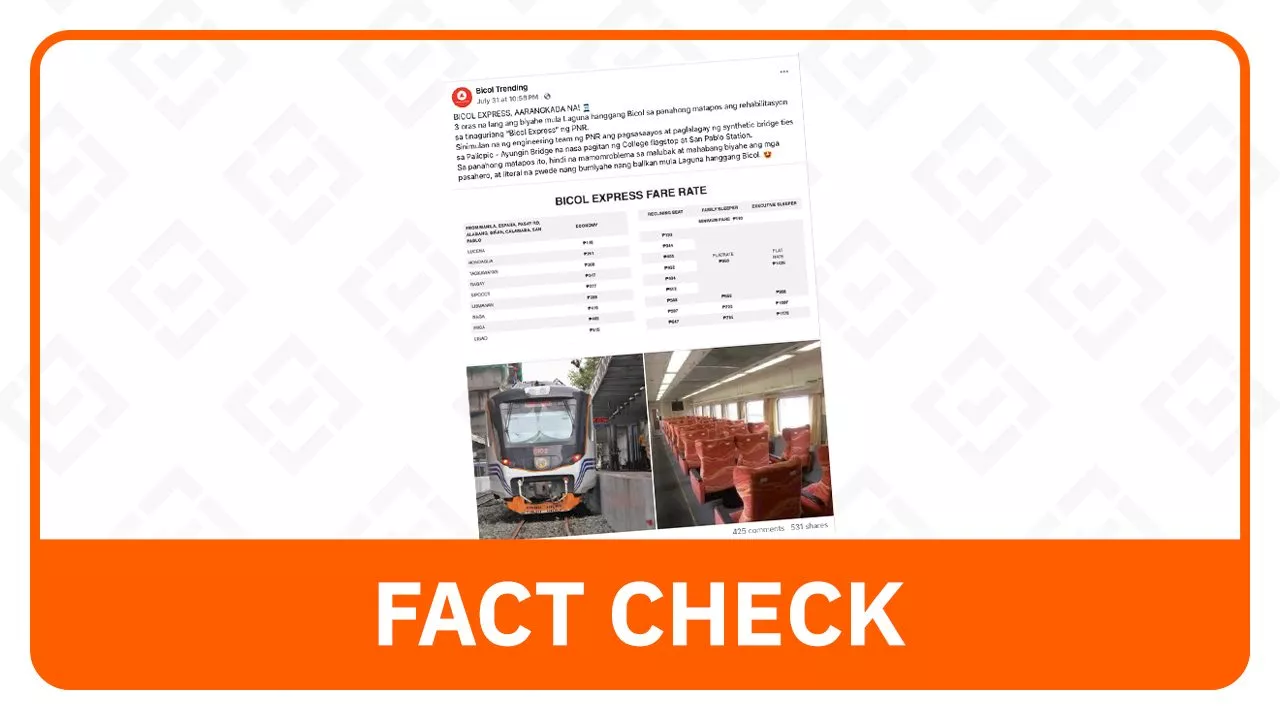 FACT CHECK: Post claiming 3-hour Laguna-Bicol train trip is false